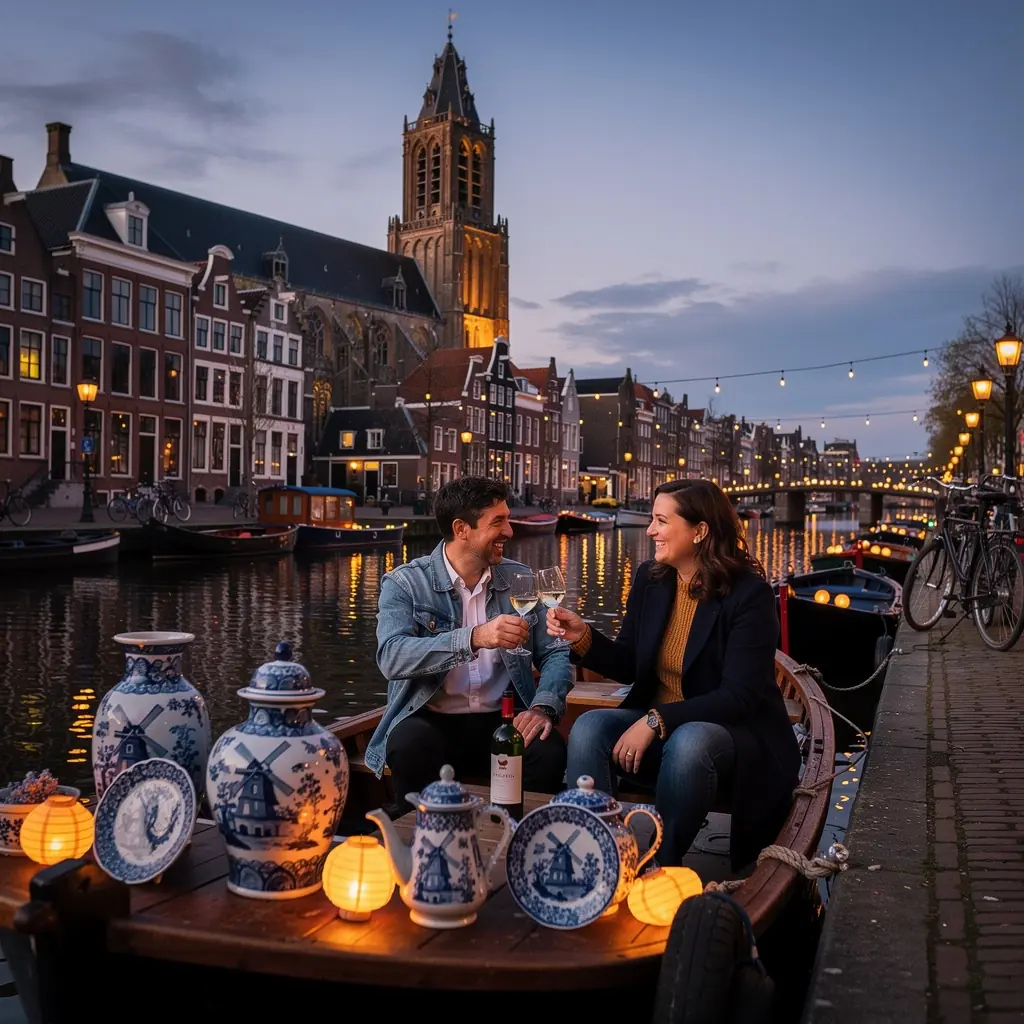 Een artisanale pottenbakker aan het werk met Delfts blauw aardewerk.